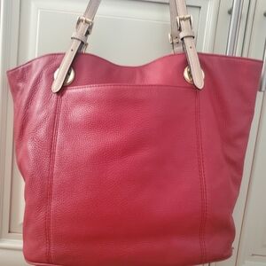Michael Kors Red Leather Tote Shoulder Bag Womens